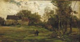 Charles-Francois Daubigny Landschap met boerderijen en bomen. china oil painting image